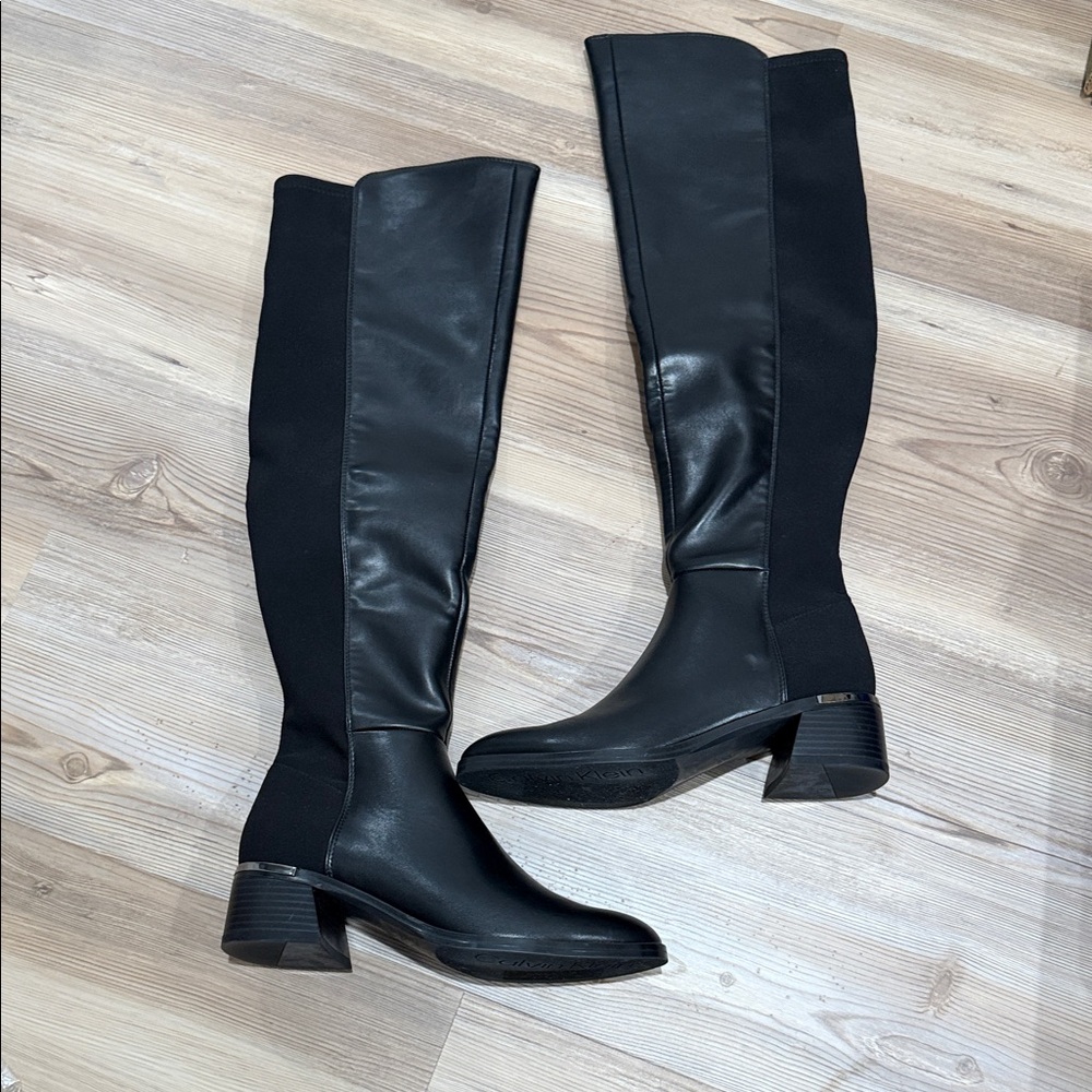 Calvin Klein Women's Jotty Round Toe Over the Knee Dress Boots, Black, 5.5 M